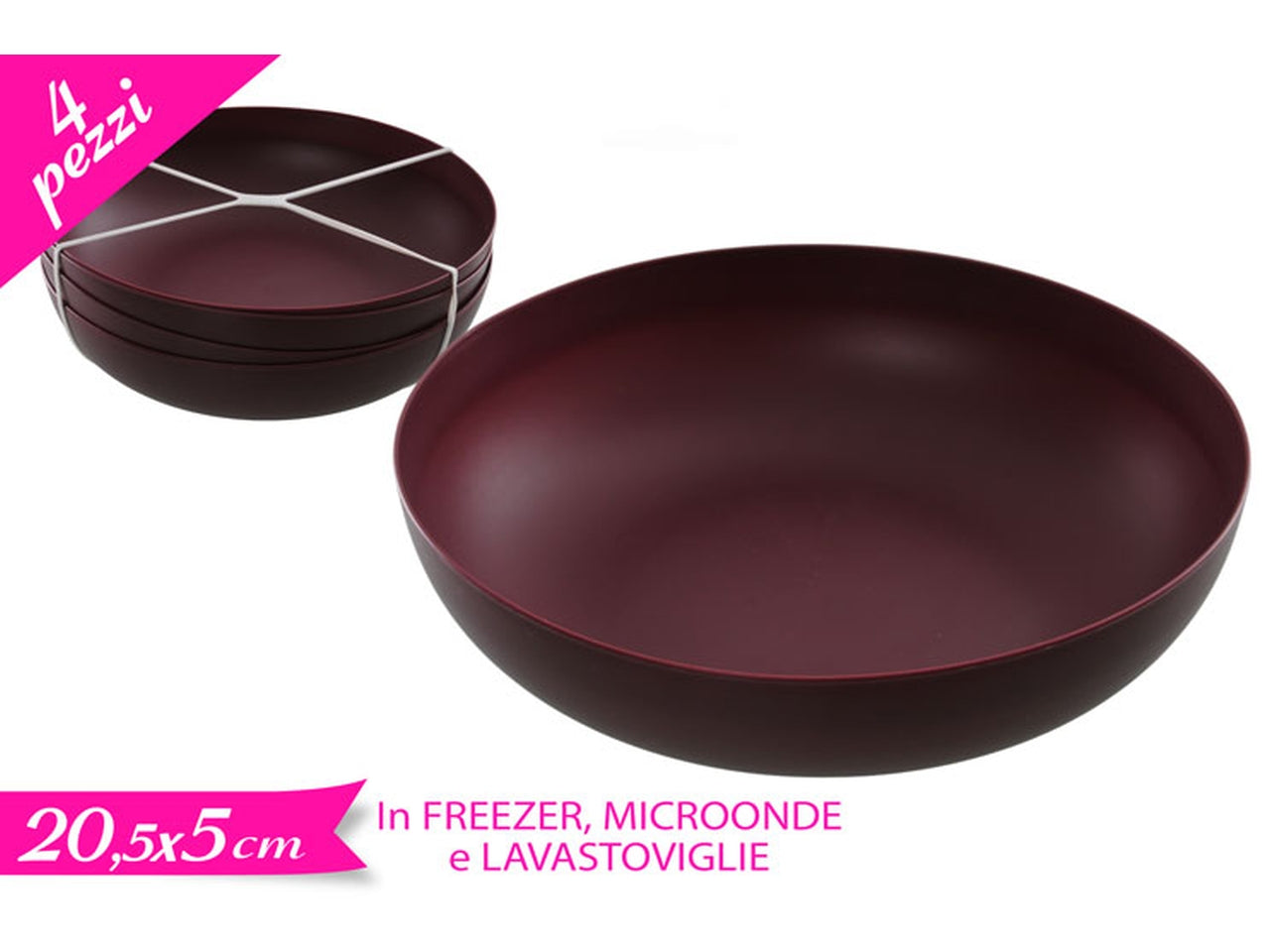 Set 4 coppette in plastica riutilizzabile, colore porpora raffinato per dessert e aperitivi