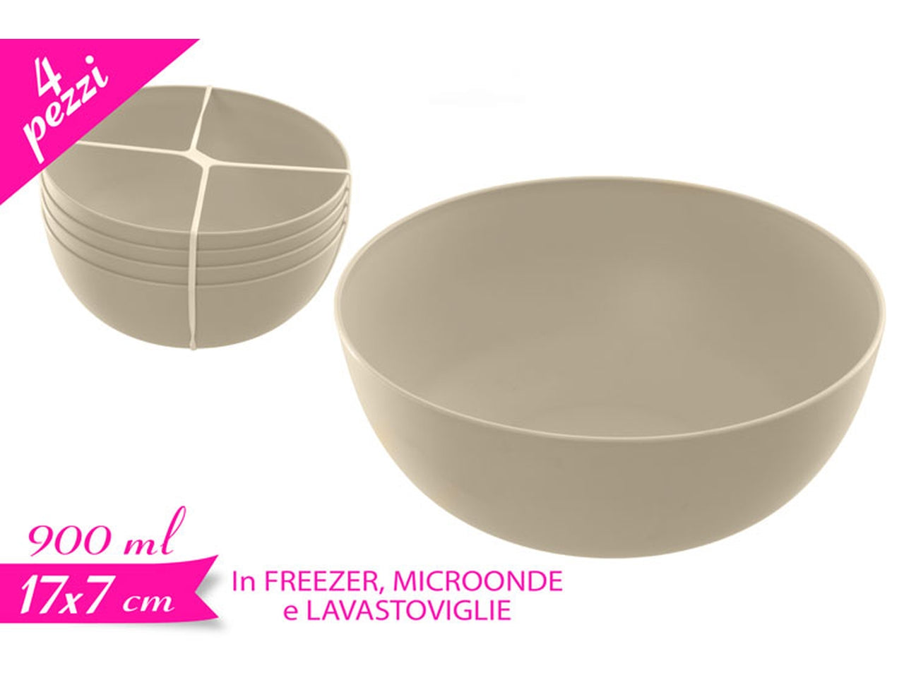 Set 4 scodelle in plastica riutilizzabile, colore avorio chic per zuppe, cereali e insalate$