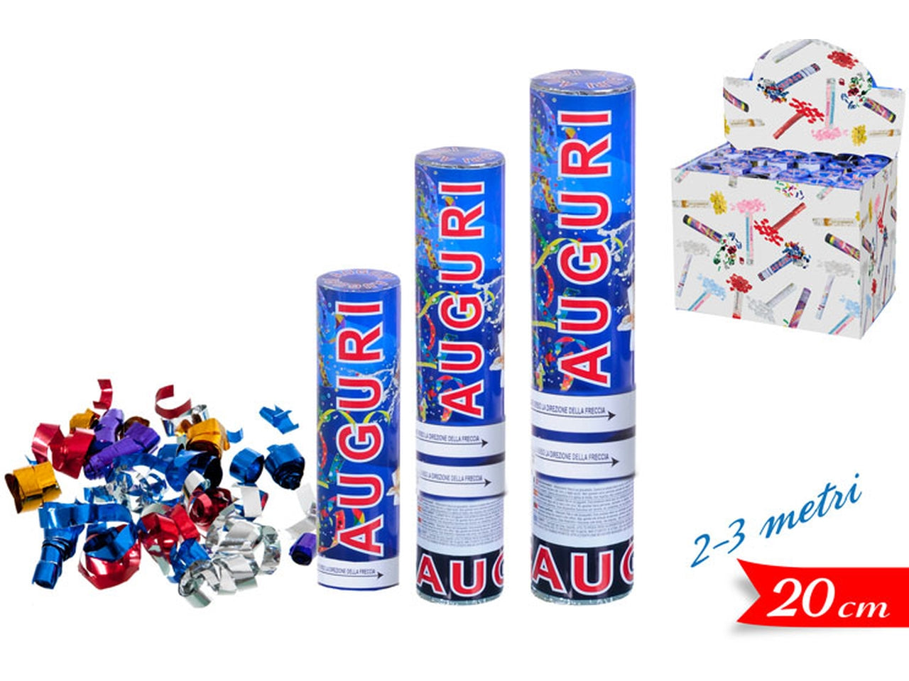 Spara coriandoli auguri 20cm