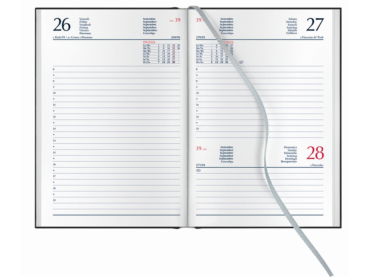 Agenda 2026 11x16,5cm giornaliera con sabato e domenica abbinata rosso