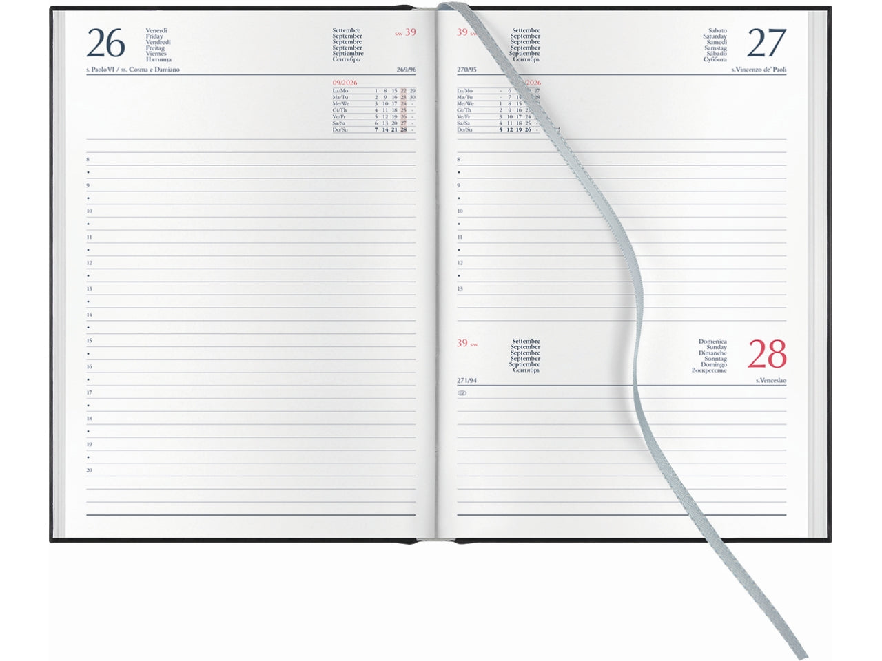 Agenda 2026 14,5x20,5cm giornaliera con sabato e domenica abbinata blu