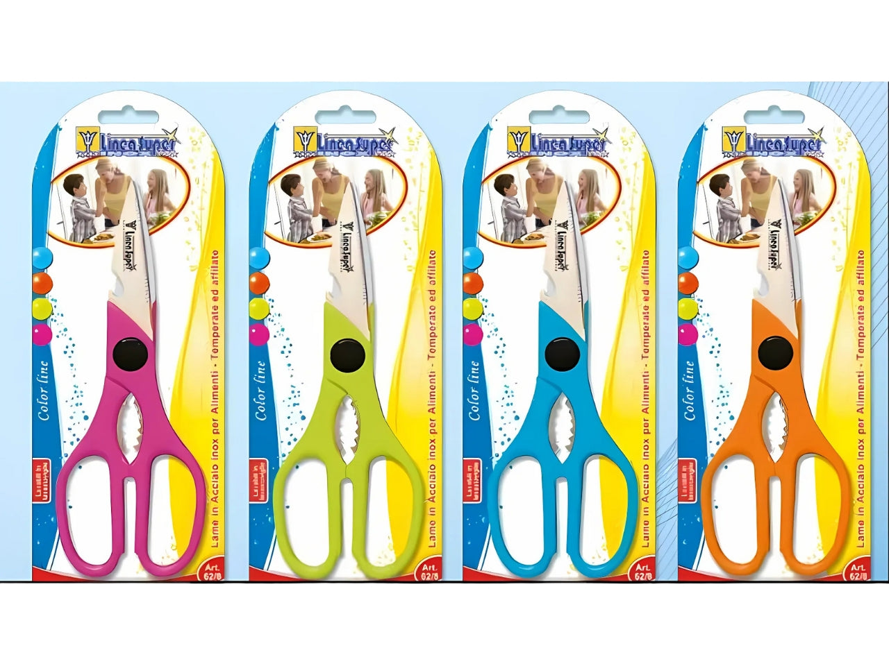 Forbice da casa multiuso, lame in acciaio inox temperato, con cavatappi, rompinoci e svitatappi. Ideali anche in cucina.