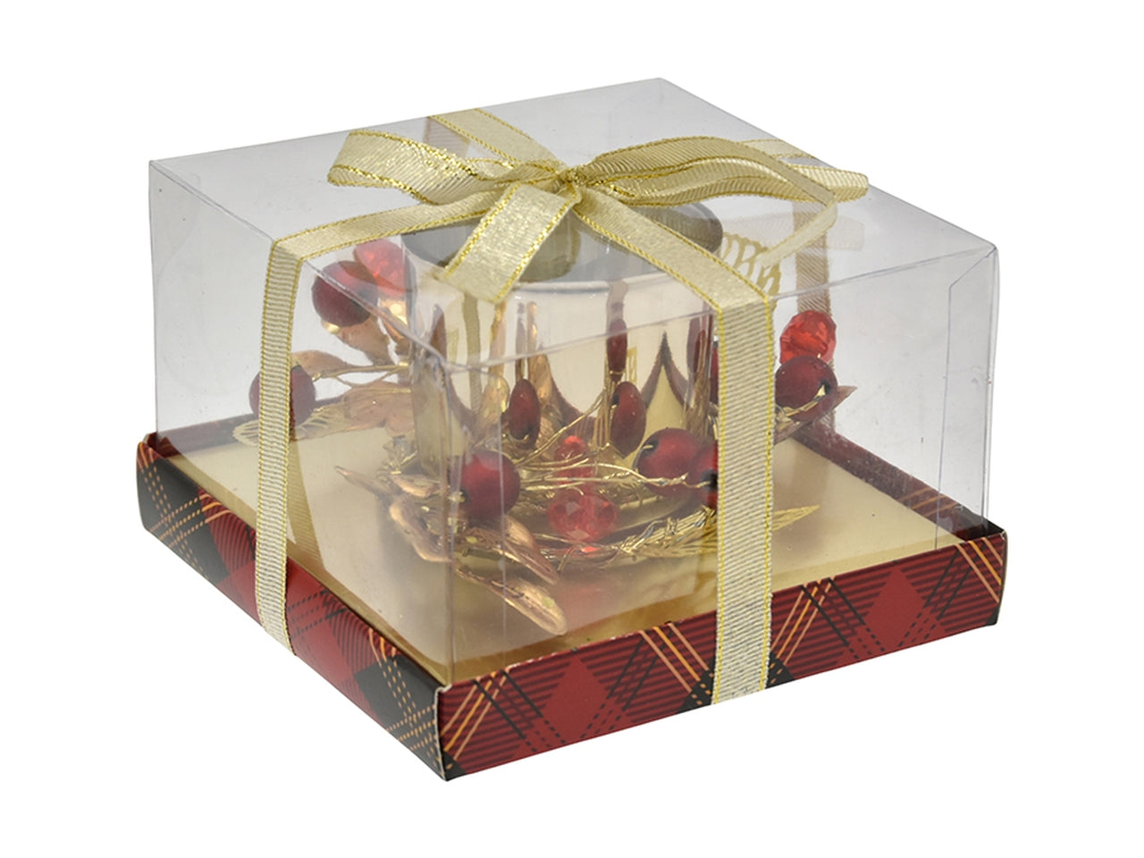 Portacandela 11,3x7,5cm oro/rosso