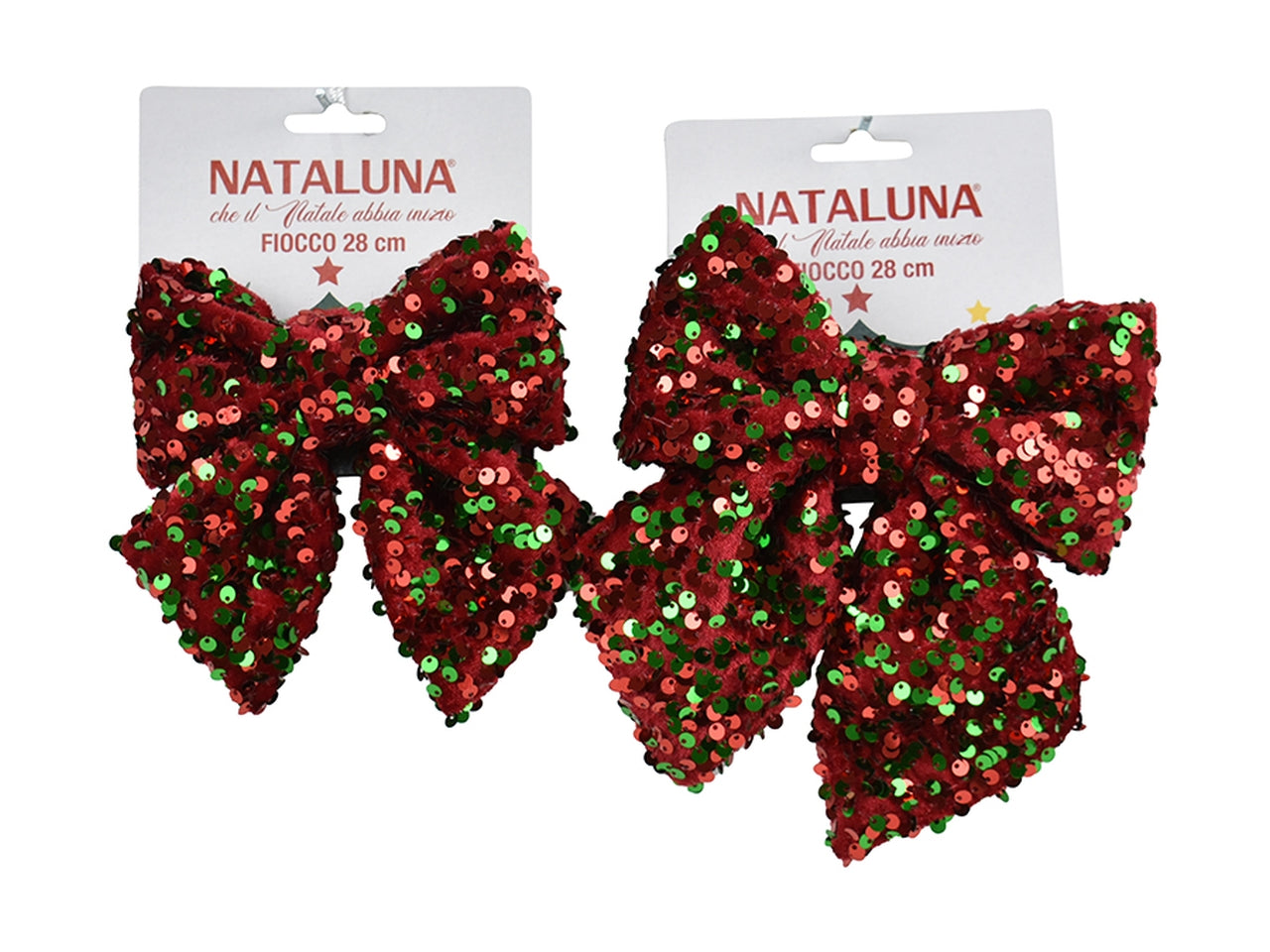 Fiocco rosso e verde in misure assortite 13/16cm