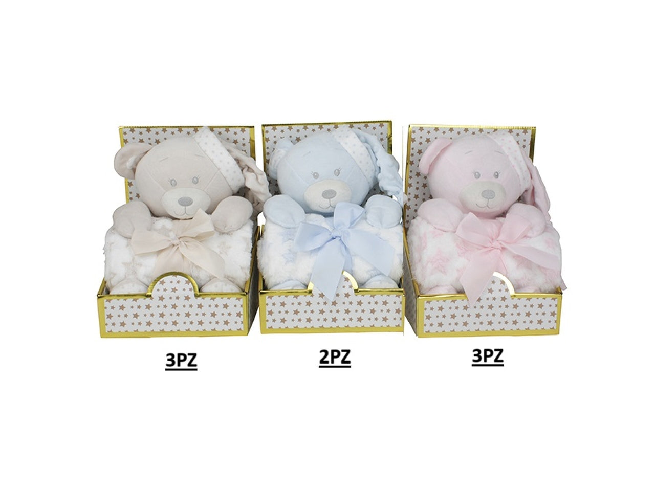 Plaid 100x75cm con peluche 25cm in 3 assortimenti