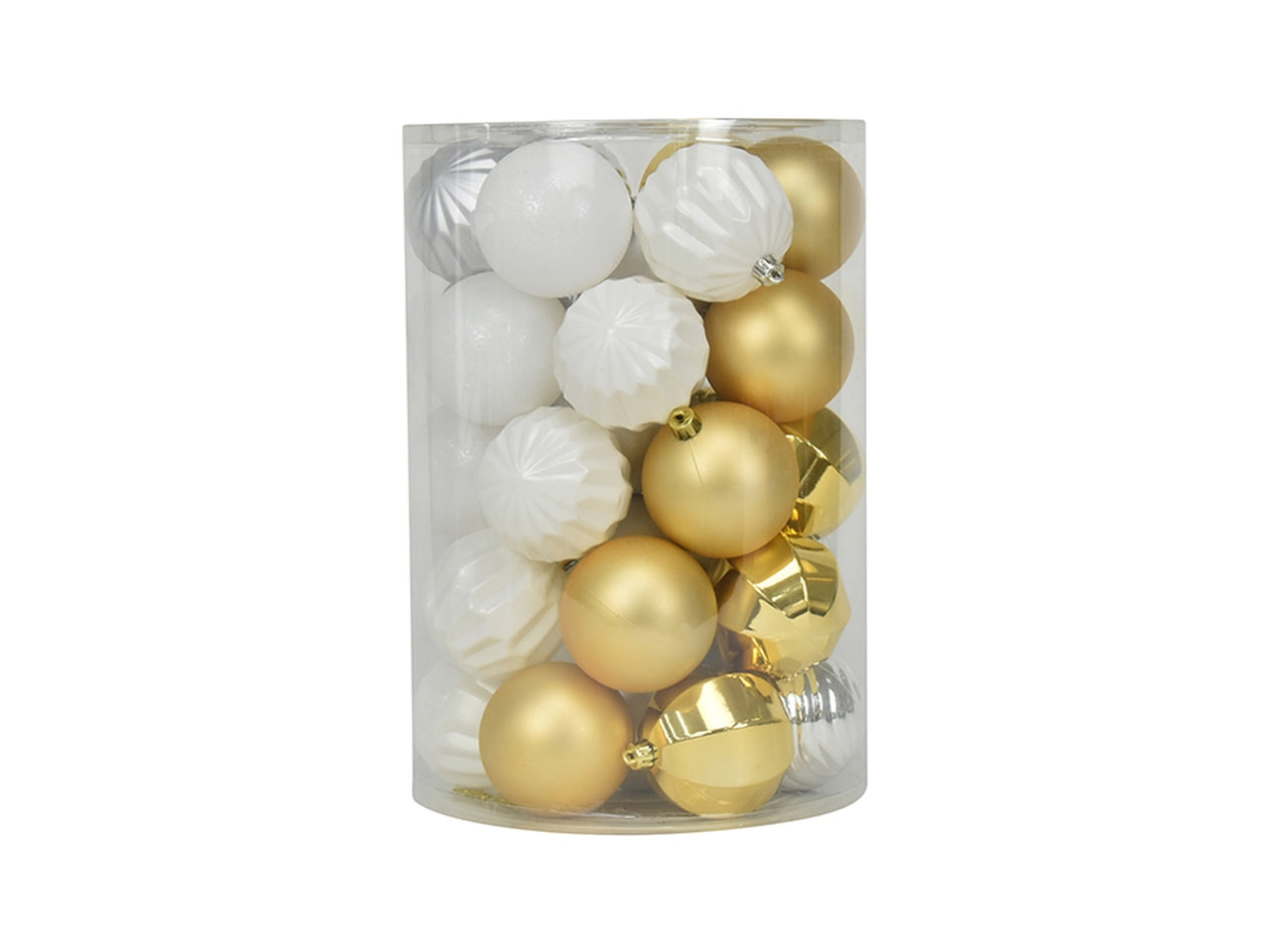 Palla 8cm in confezione da 34 pezzi bianco, oro e argento