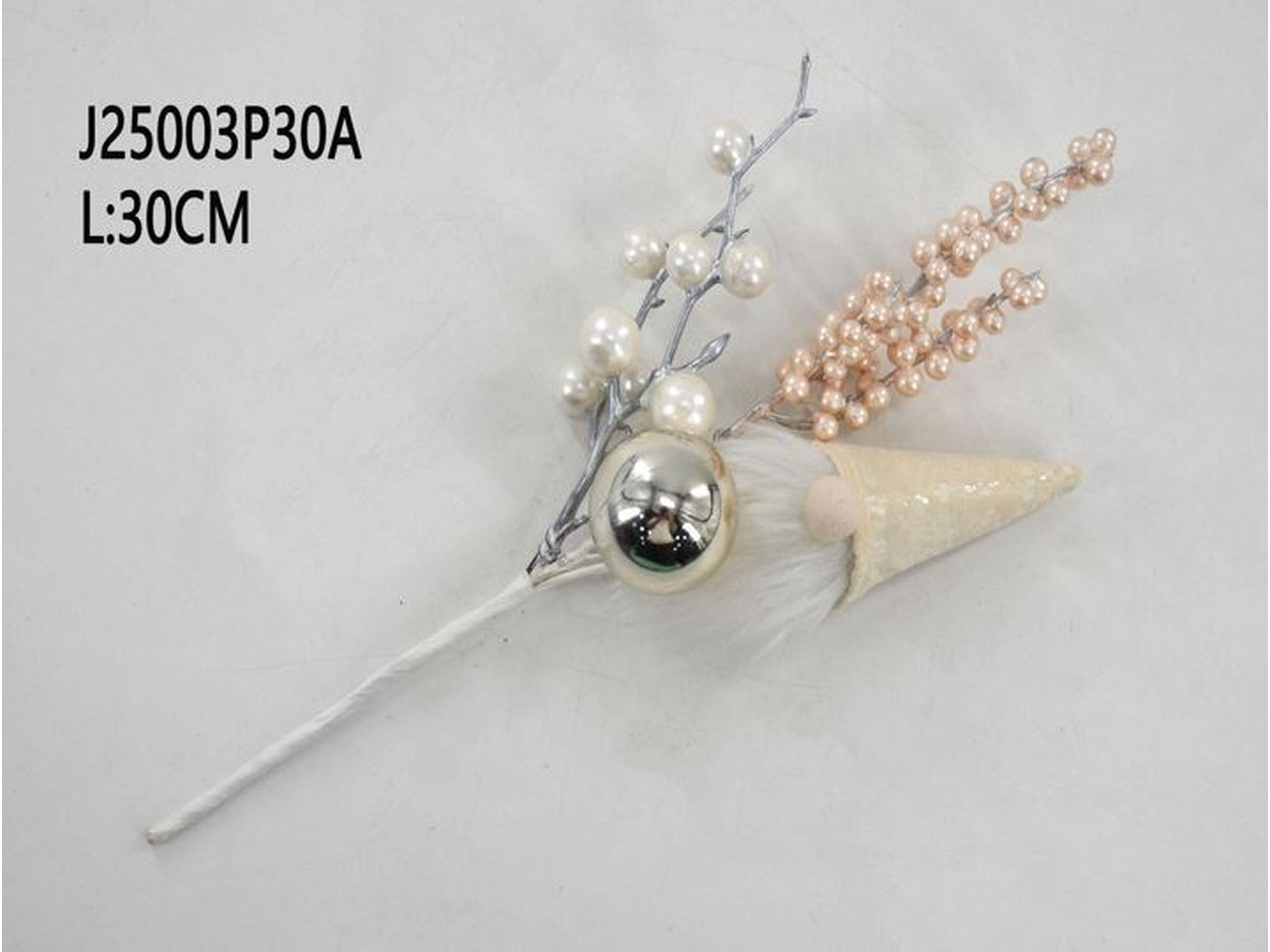 Pick 30cm con bacche bianche e rosa perlate