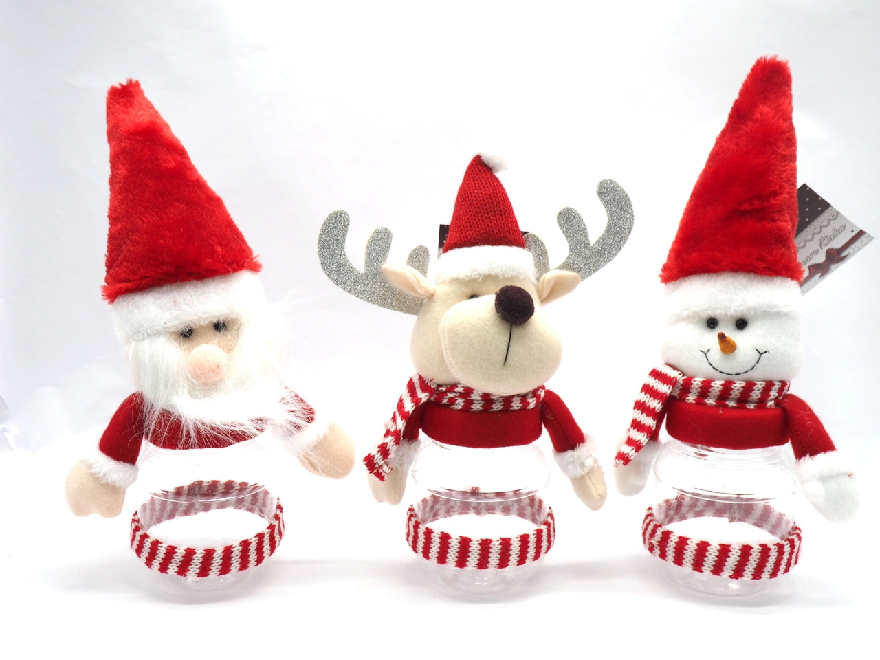 Pupazzo natalizio con contenitore in plastica trasparente 27cm 3 modelli assortiti
