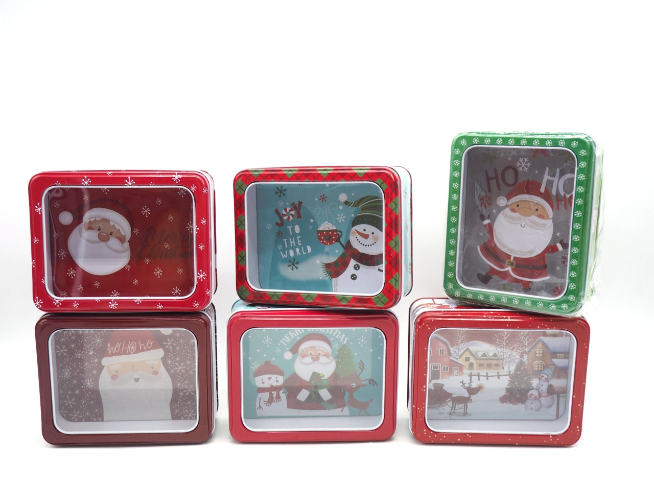 Scatola latta con coperchio trasparente 13,5x10,7xh5,2cm, 6 decori assortiti