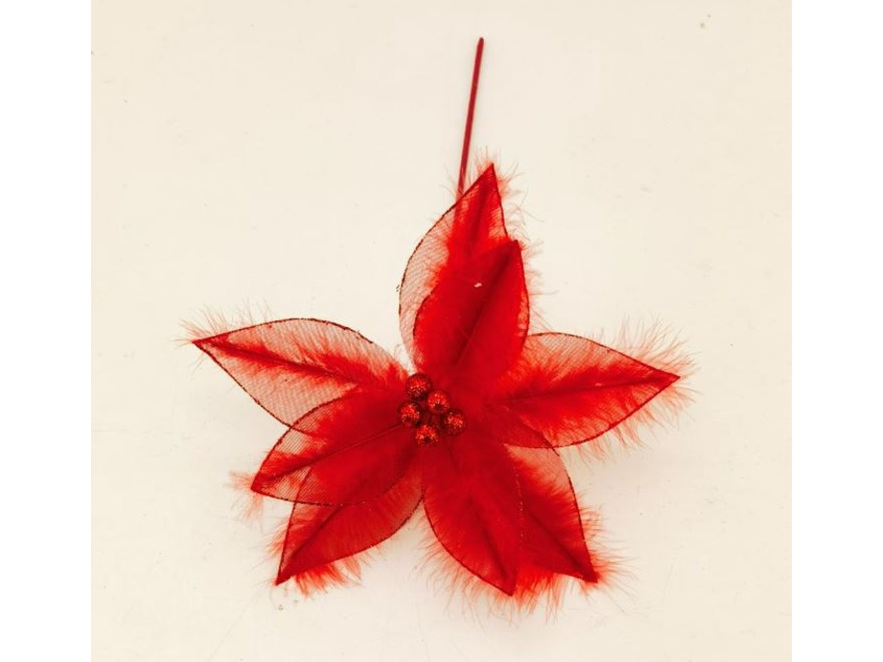 Ramo stella di natale 40cm con piume rosso