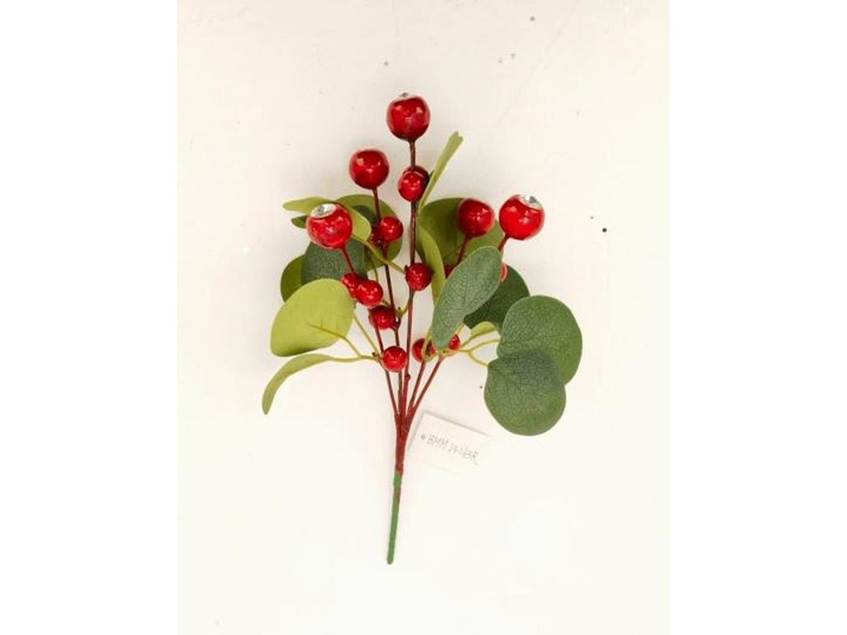 Ramo 30cm con bacche rosse e foglie
