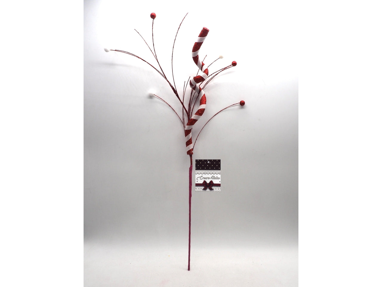 Ramo 66cm bianco e rosso con decori stick ricci