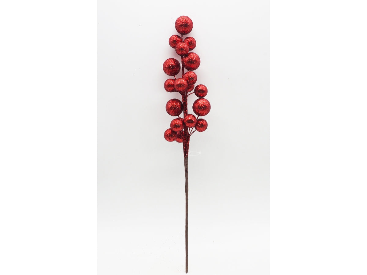 Ramo bacche 40cm glitterato rosso