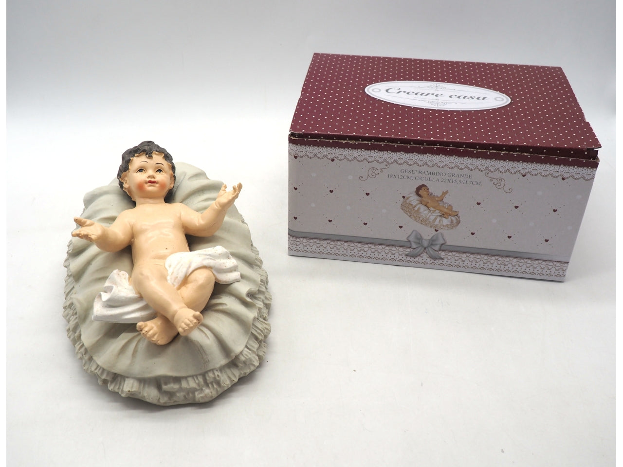 Gesu' bambino grande in poliresina 18x12cm con culla