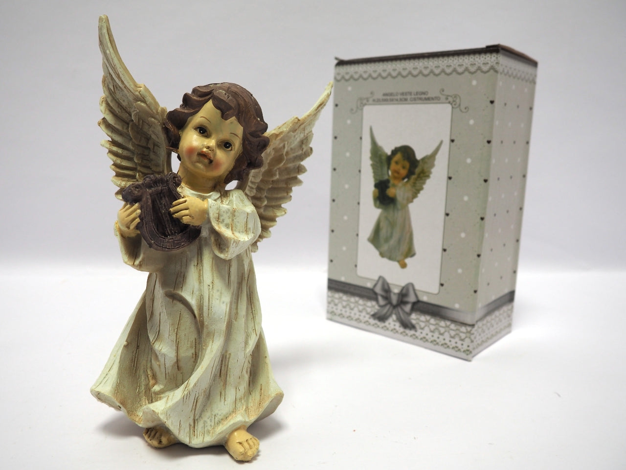 Angelo con strumento 23,5cm e veste tipo legno
