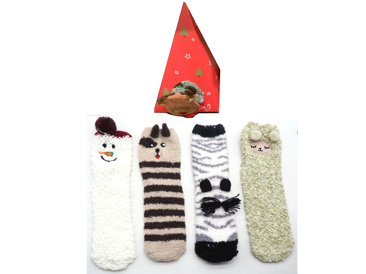 Calzini natalizi con scatola personalizzata 4 fantasie assortiti