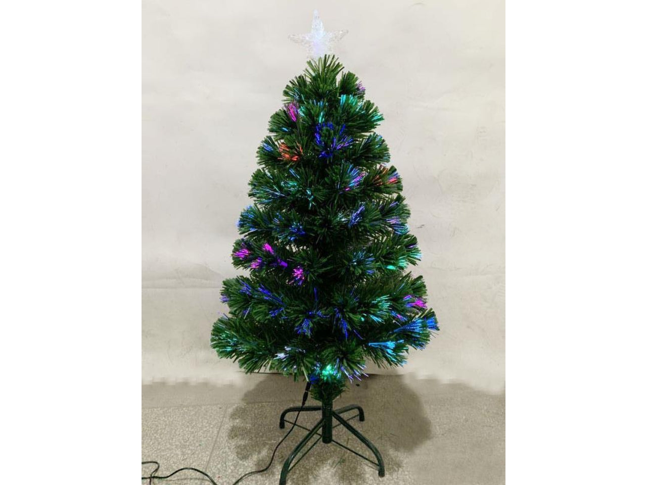 Albero 100cm verde 90tips con fibre ottiche multicolor e puntale stella