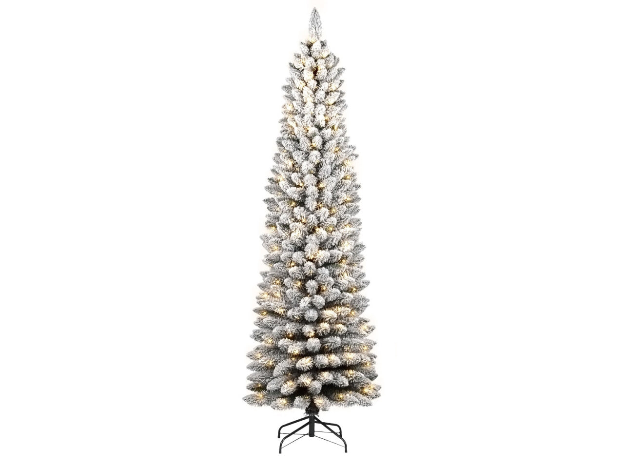 Albero silvestre floccato 180cm con 250bianco caldo e giochi di luce 326 rami diametro 55cm montaggio pencil