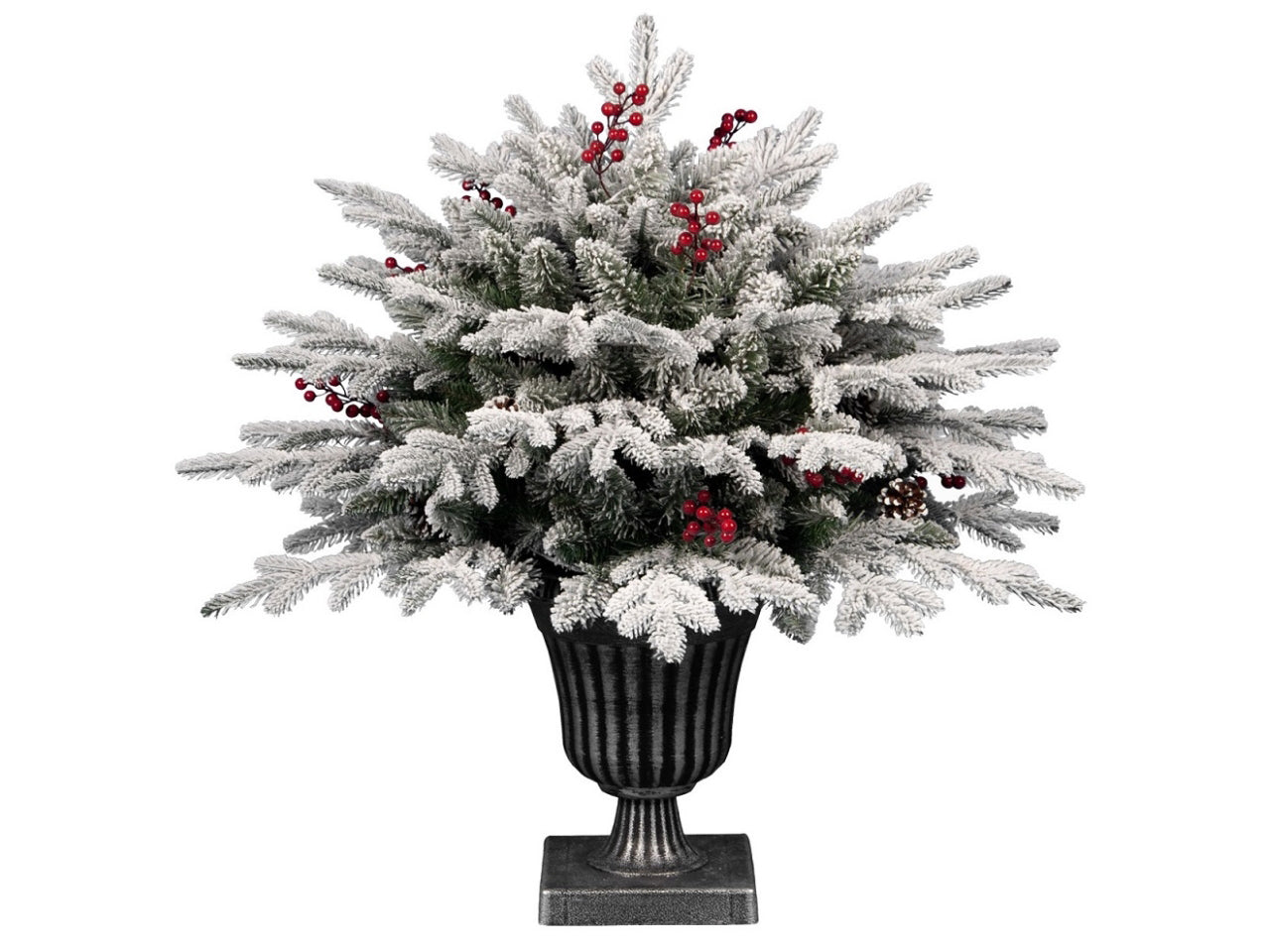 Albero 75cm floccato con pigne, bacche e vaso 202rami diametro 92cm