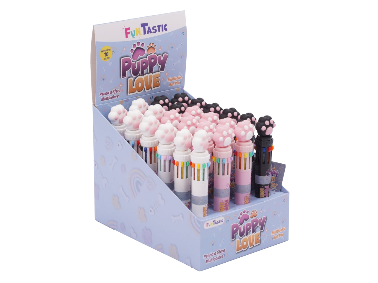 Penna a sfera multicolore 10 colori con topper zampetta