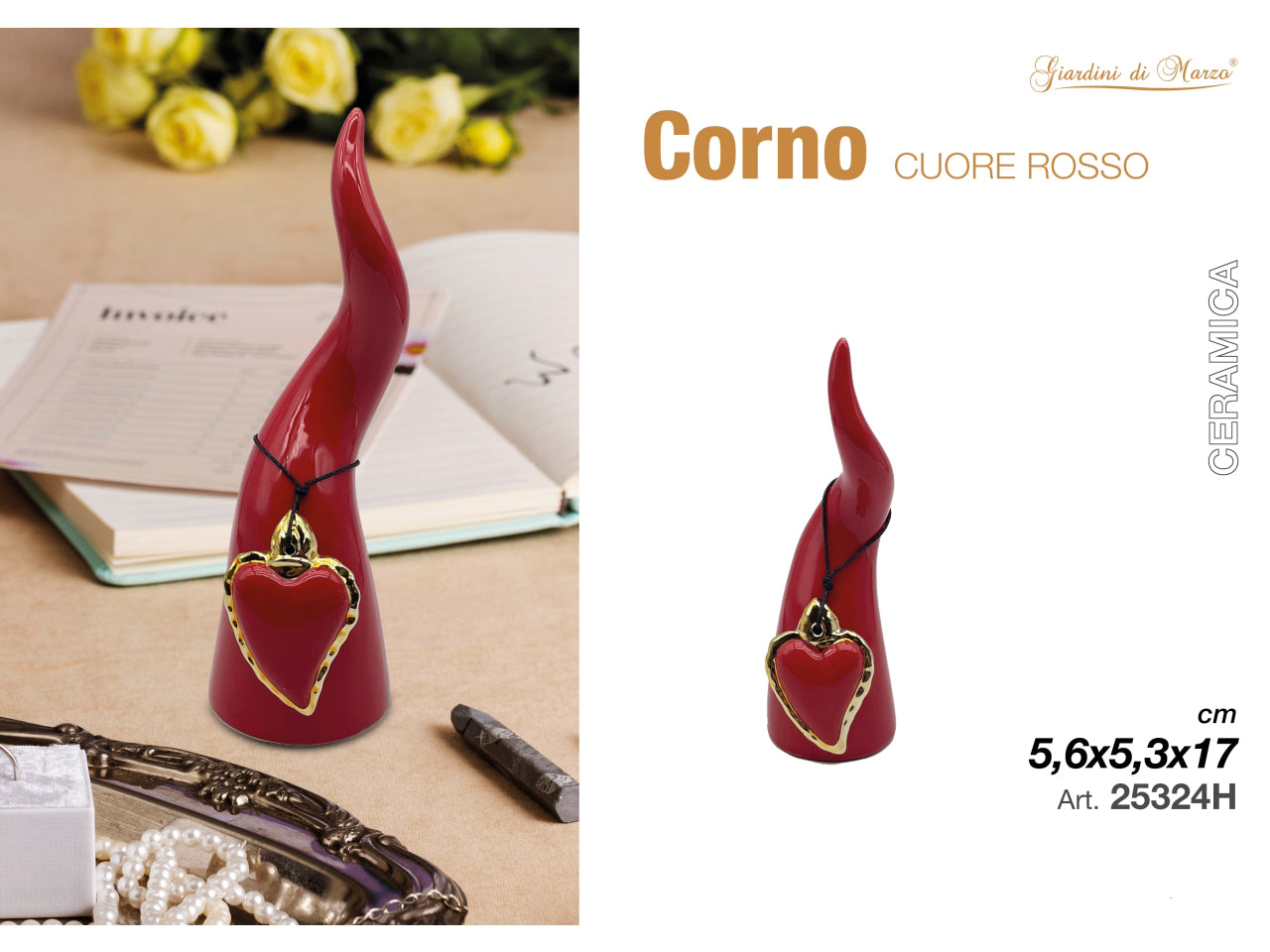 Corno rosso piccolo con cuore sacro rosso