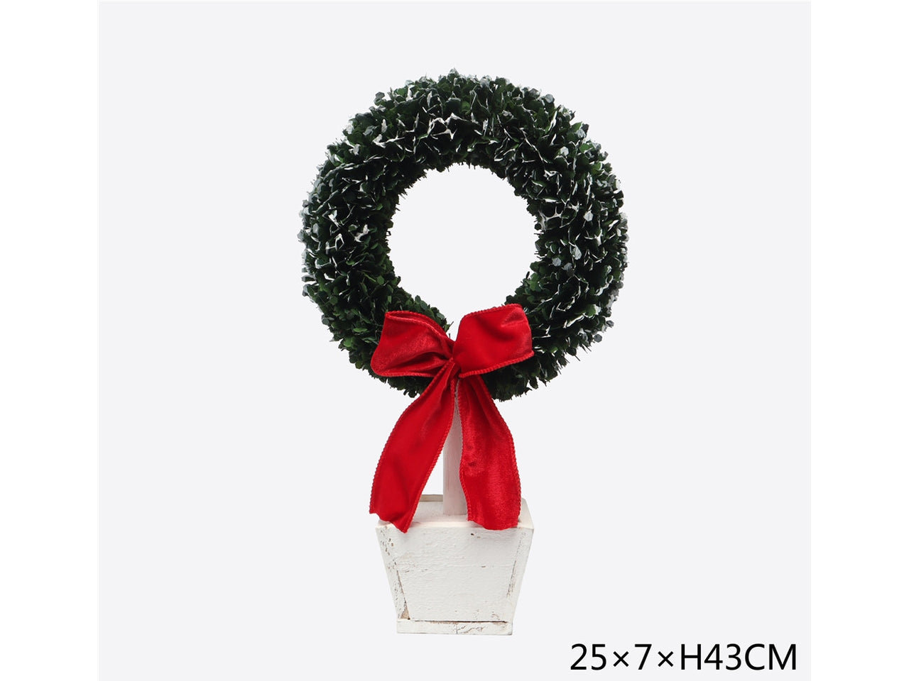 Albero ghirlanda 43cm con vaso e fiocco rosso