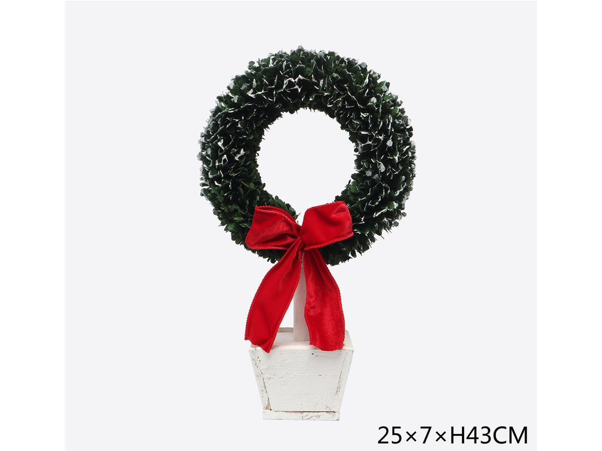 Albero ghirlanda 43cm con vaso e fiocco rosso