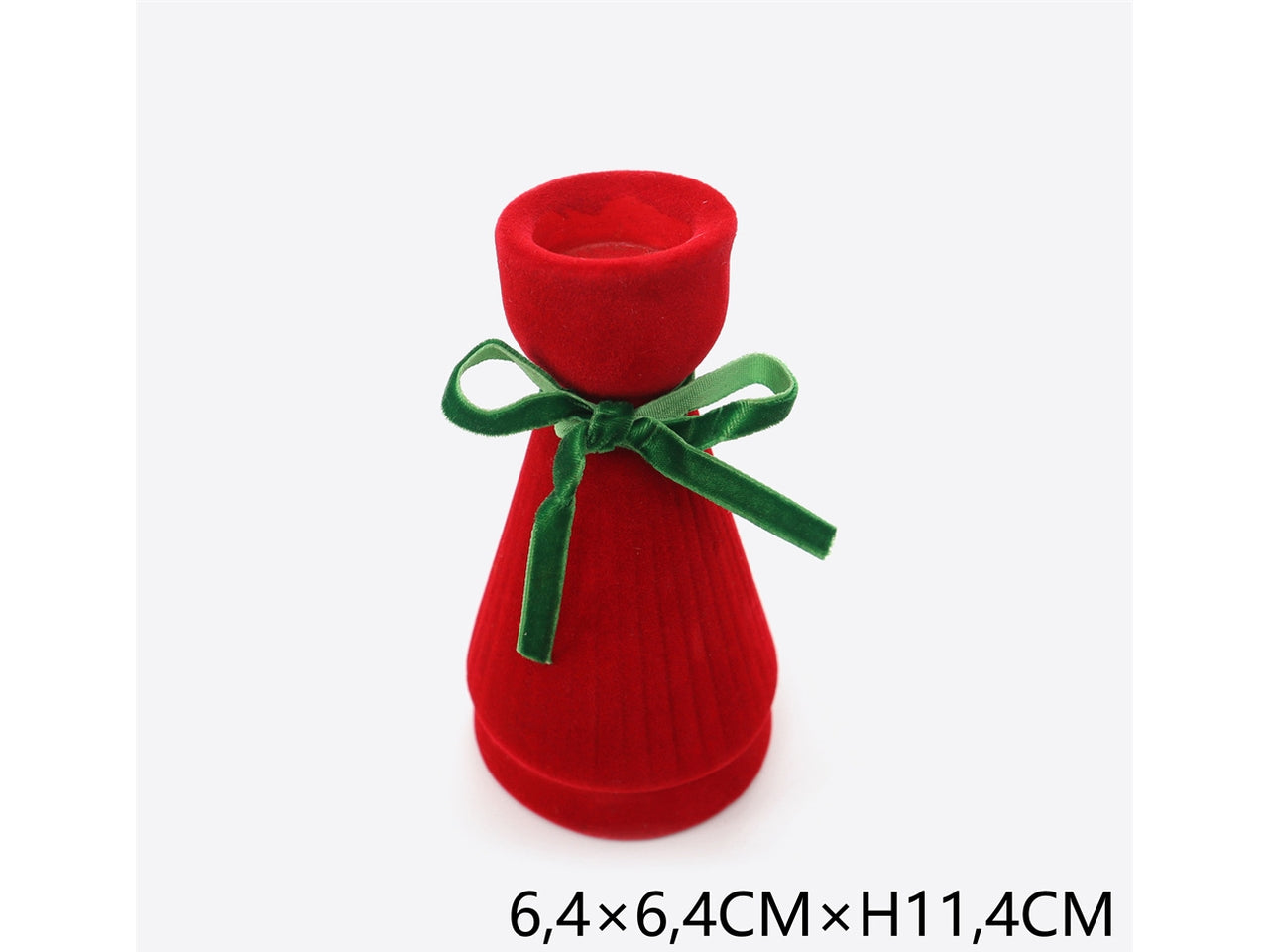 Portacandela 11,4cm rosso con fiocchetto verde