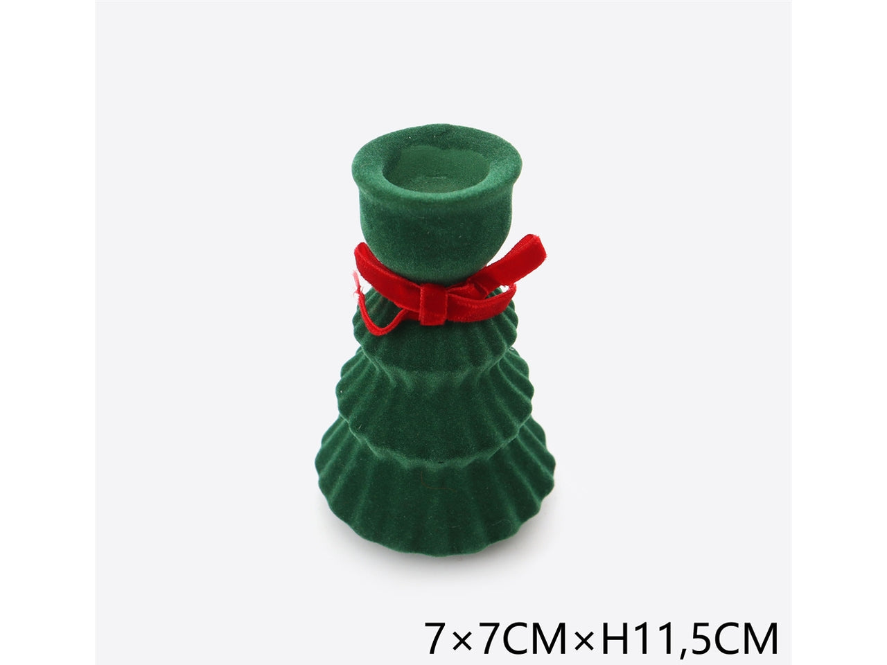 Portacandela 11,5cm verde con fiocchetto rosso