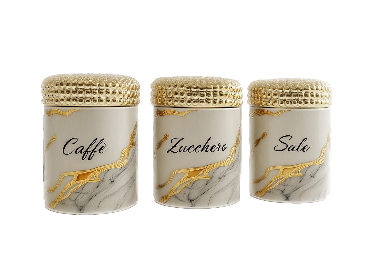 Tris barattoli effetto marmo gold