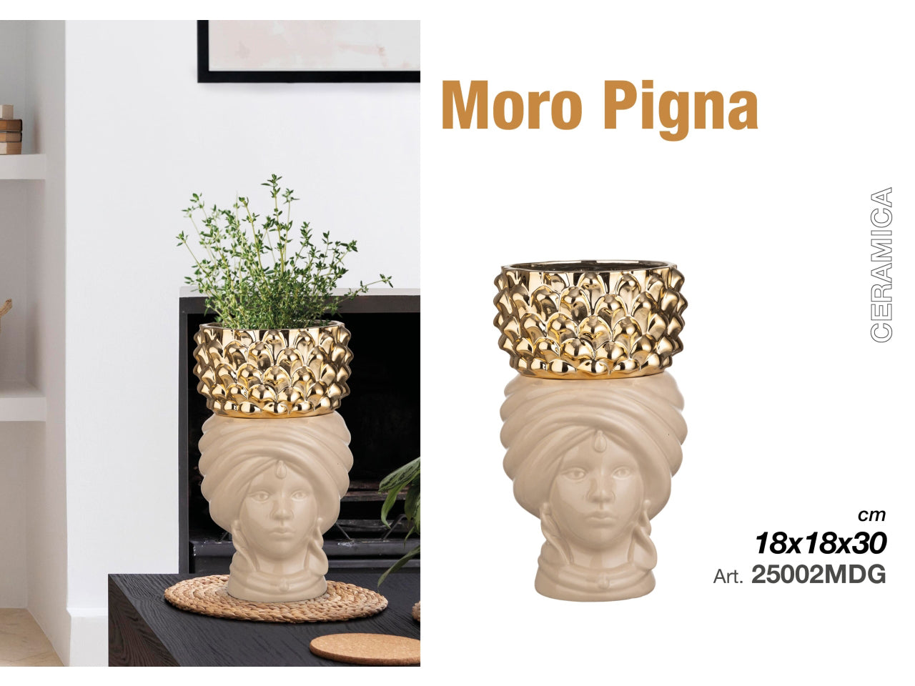 Moro donna 30cm tortora con pigna gold