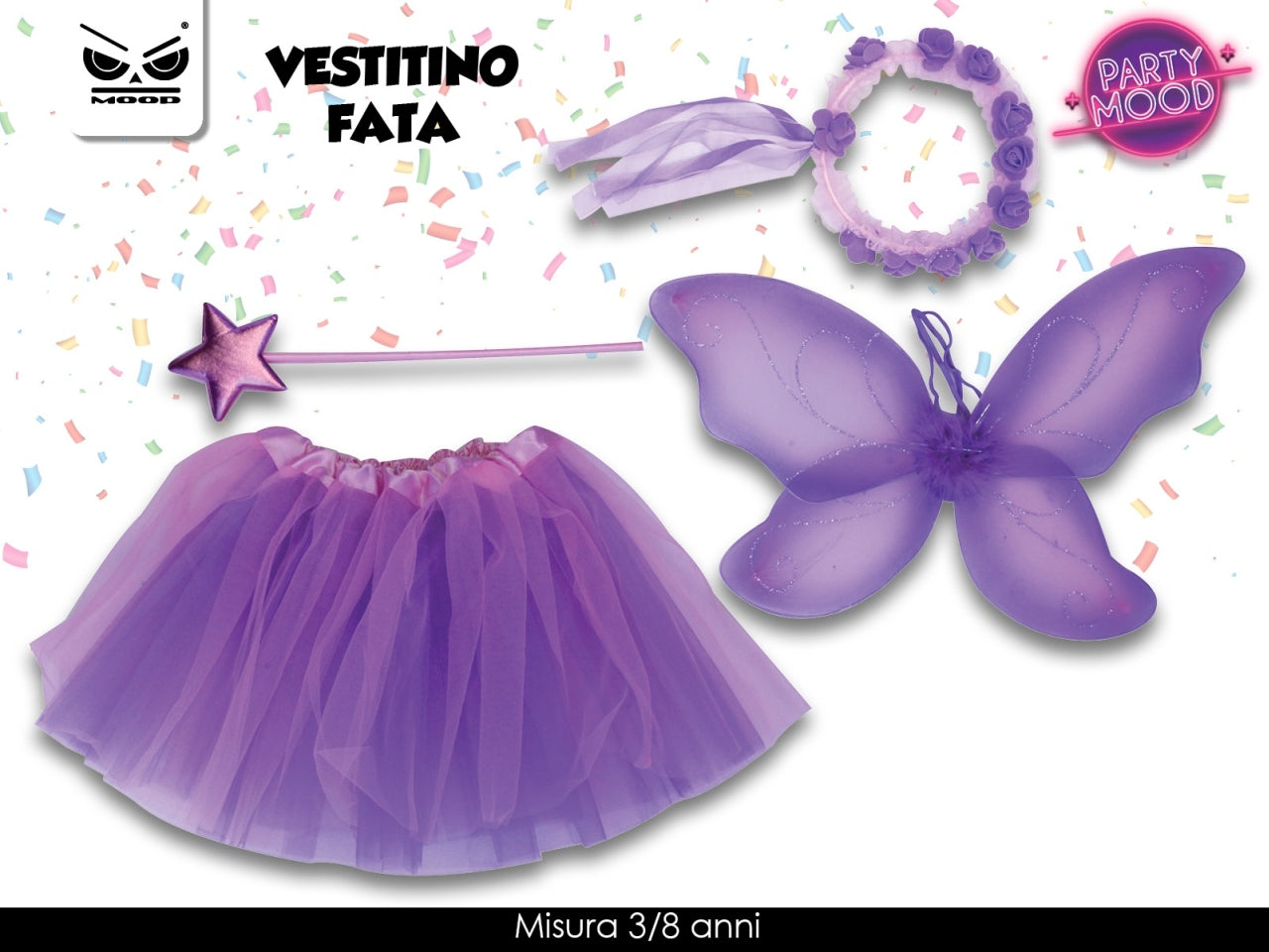 Vestito fata con ali 4 pezzi