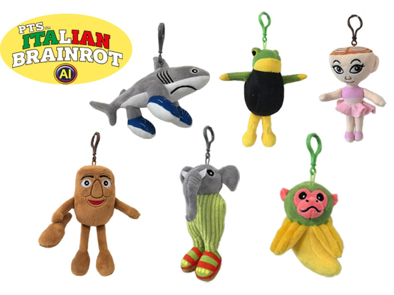 Italian brain rot ai portachiavi peluche 10cm con bagclip in 6 assortimenti