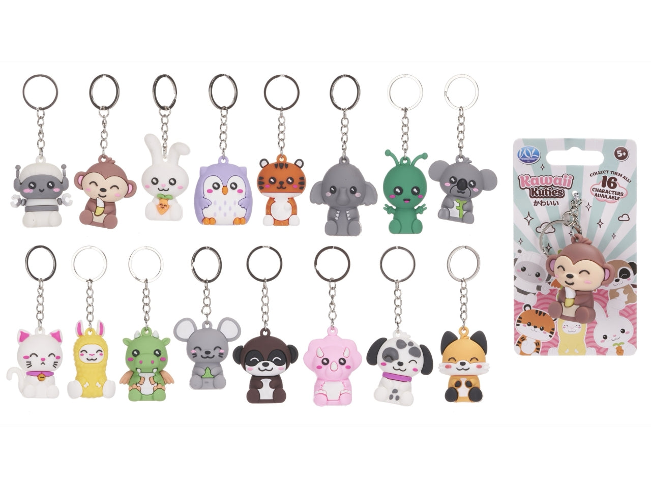 Kawaii kuties portachiavi 3d 5cm con backcard in 16 assortimenti