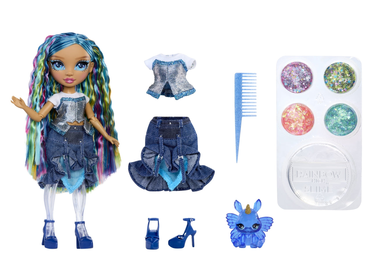 Rainbow high rainbow shimmers with slime fashion doll Skyler blue