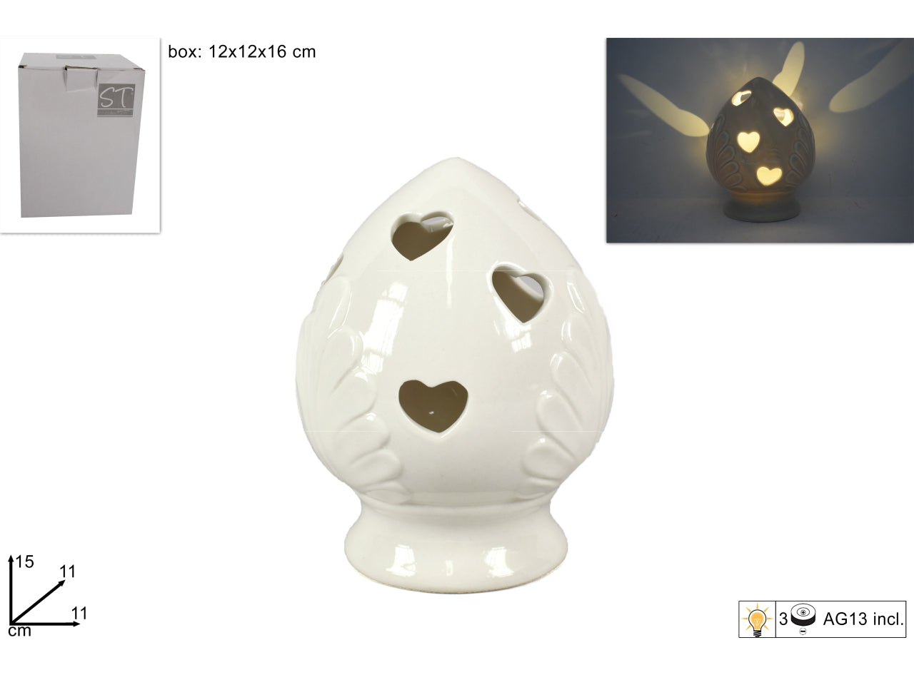 Pumo con base fantasia cuori 15cm con luci bianco