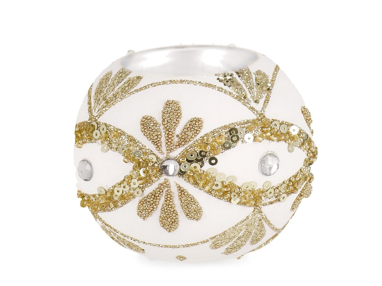 Portacandela in vetro 8cm garish bianco e oro