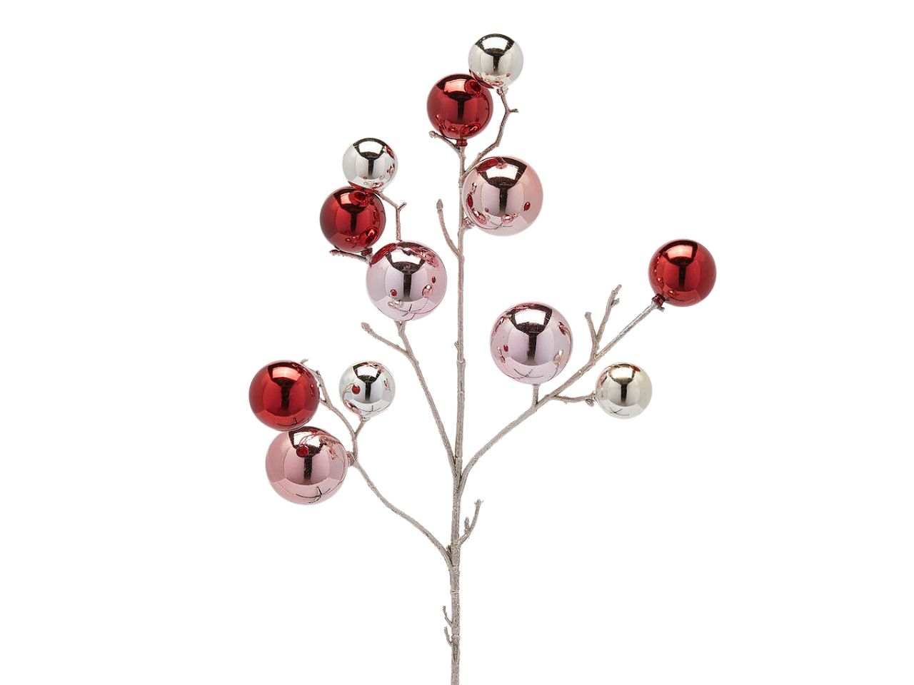 Ramo decorativo natalizio varianti di rosa con 12 palle di natale 53cm