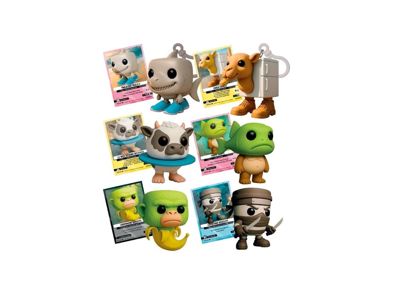 Brainrot bustina con 1 carta da gioco promozionale e 1 action figure 3D con moschettone.