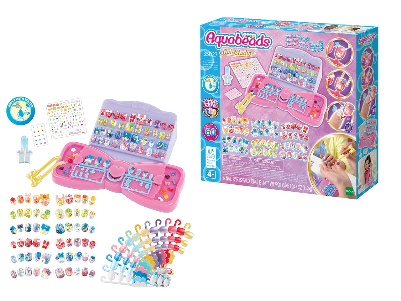 Designn' nail studio set completo per decoro unghie Aquabeads in vari colori, tavolo da lavoro, pinzette di plastica, applicatore d'acqua con pennello, adesivi.