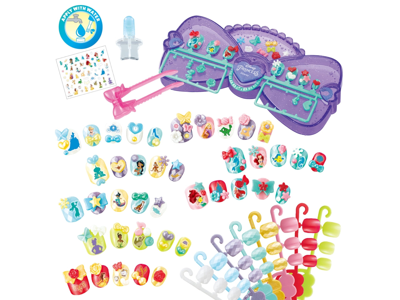 Disney princess nail designer set completo per unghie Aquabeads con decorazioni Ariel, Cenerentola, Jasmin, Rapunzel, Tiana, Belle.