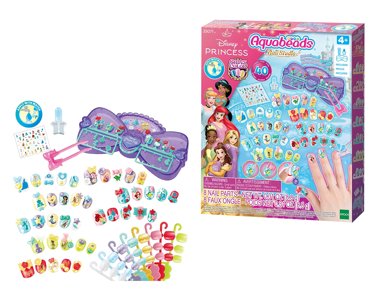 Disney princess nail designer set completo per unghie Aquabeads con decorazioni Ariel, Cenerentola, Jasmin, Rapunzel, Tiana, Belle.