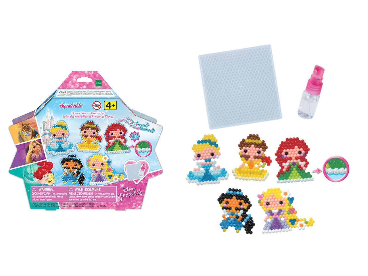 Aquabeads set con perline, vassoio di creazione, modello per disegni del mondo Disnay Princess