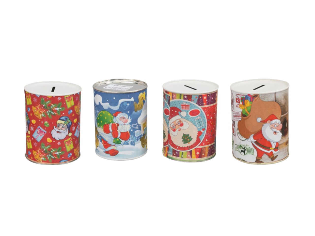 Salvadanaio in latta con decoro natalizio 8xh.11cm assortiti