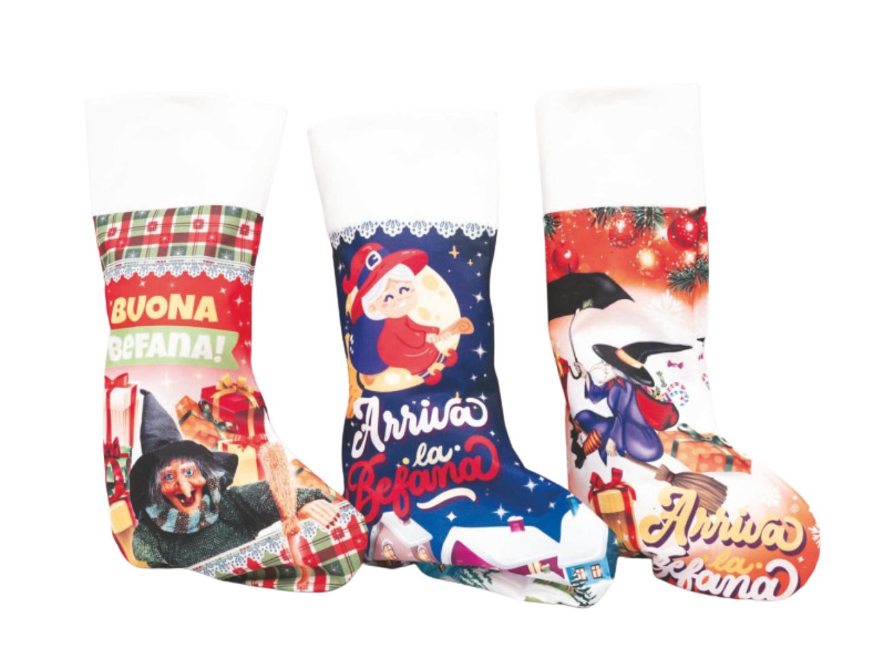 Calza befana 50cm in panno 3 modelli assortiti