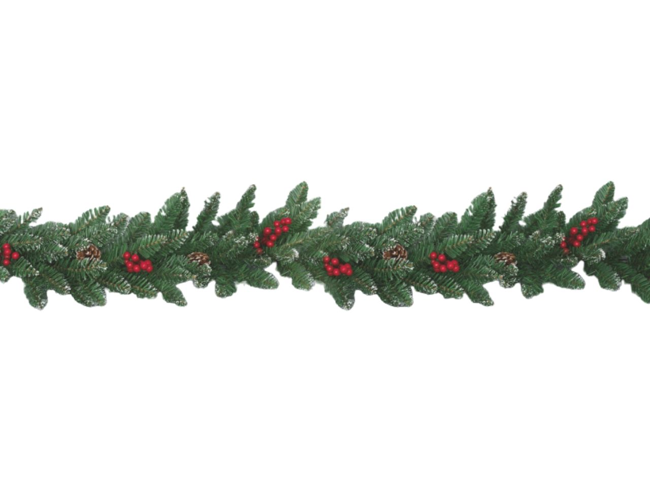 Ghirlanda innevata 200cm 114 rami con pigne e bacche rosse