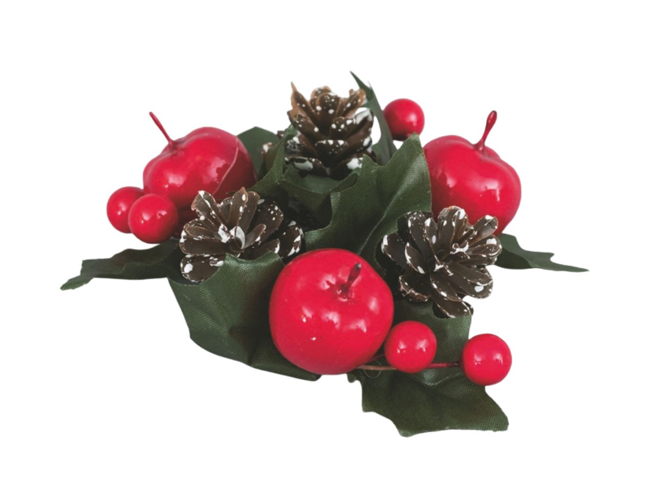 Girocandela 10cm con pigne, mele e bacche rosse