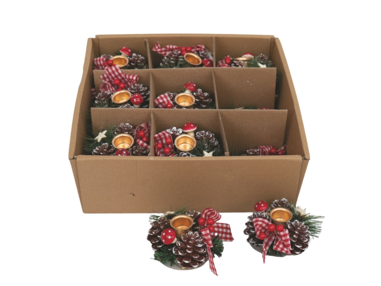 Portacandela 8xh.5cm con pigne