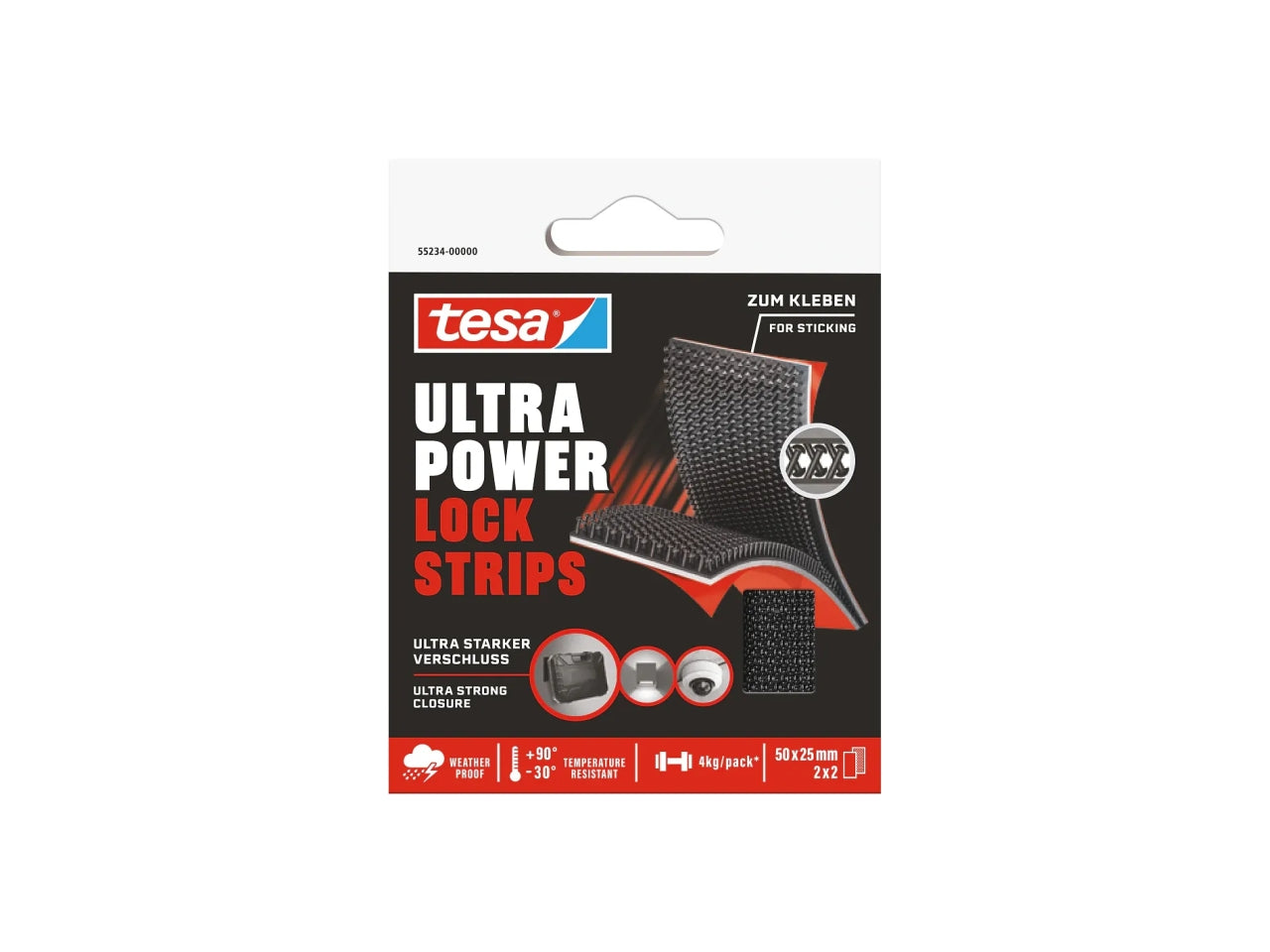Tesa velcro adesivo ultra power lock strips 0,20mm 25,00 nero