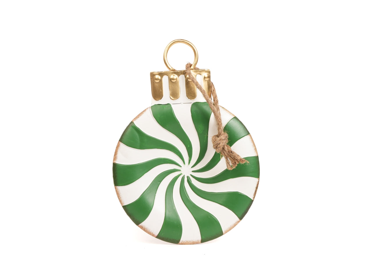 Decorazione piatta candy 13x1x8cm in metallo bianco e verde